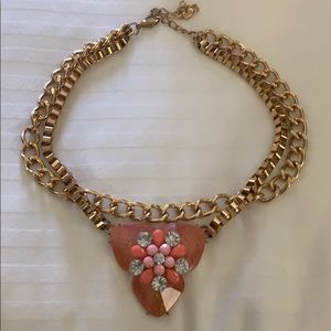 Triangle Rhinestone Peach Goldtone Necklace